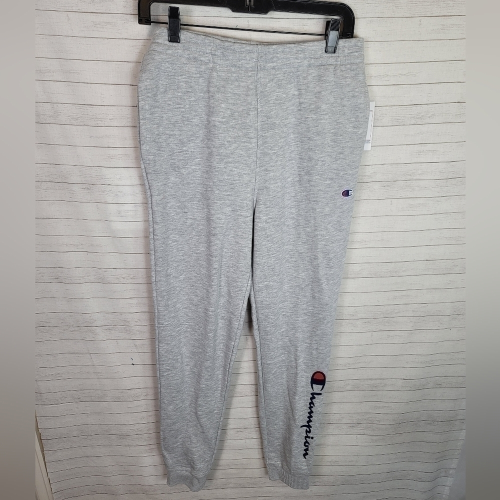 CHAMPION Fleece Joggers, Classic Script, 25" in Oxford Heather, sz XL